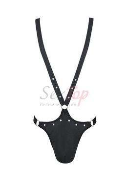 Чоловіче боді з люверсами Passion 028 HARRY L/XL Black, екошкіра, на шлейках - фото товару 3