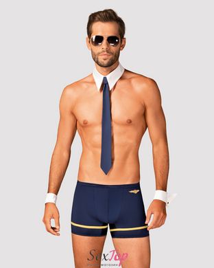 Эротический костюм пилота Obsessive Pilotman set S/M, боксеры, манжеты, воротник с галстуком, очки SO7301 фото