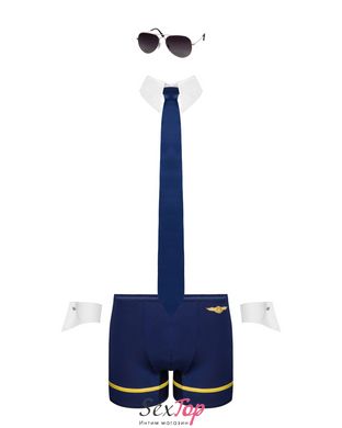 Эротический костюм пилота Obsessive Pilotman set S/M, боксеры, манжеты, воротник с галстуком, очки SO7301 фото
