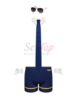Эротический костюм пилота Obsessive Pilotman set S/M, боксеры, манжеты, воротник с галстуком, очки &mdash;  фото товара 5