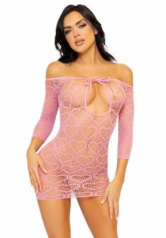 Сукня-сітка з сердечками Leg Avenue Heart net mini dress Pink, зав&rsquo;язки, відкриті плечі, one size - фото товару 1