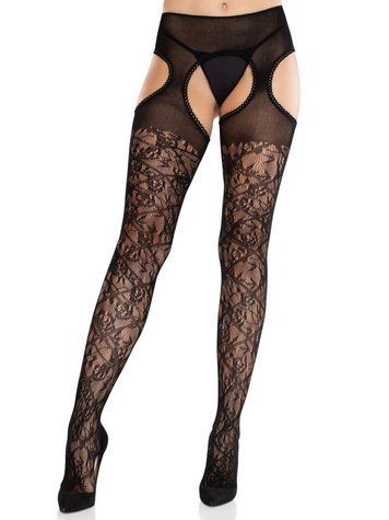 Колготки Leg Avenue Cross Hatch Floral Lace Suspender Hose One Size &mdash;  фото товара 1