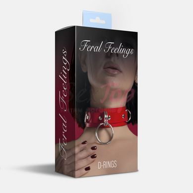 Ошейник для фиксации из натуральной кожи Feral Feelings - D-Rings Red &mdash;  фото товара 2