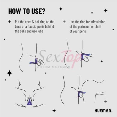 Эрекционное виброкольцо на член фиолетовое Hueman Vibrating Strap-on Cockring &mdash;  фото товара 3