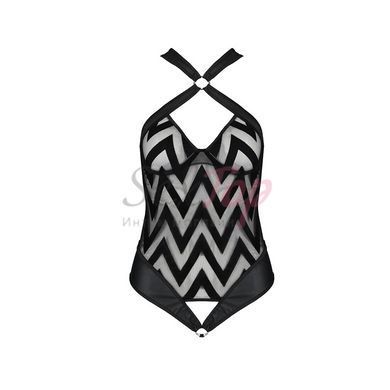 Сетчатый боди с халтером и ритмичным рисунком Hima Body black S/M - Passion &mdash;  фото товара 3