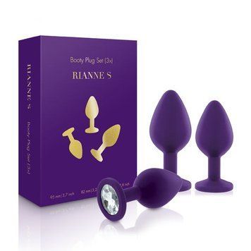 Набор анальных пробок с кристаллом Rianne S: Booty Plug Set Purple, диаметр 2,7см, 3,5см, 4,1см &mdash;  фото товара 1