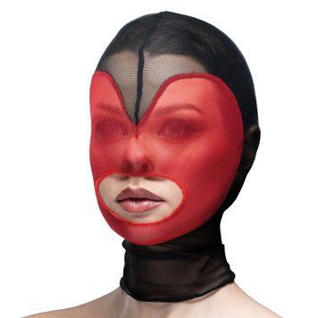 Маска серце сітка з відкритим ротом Feral Feelings - Hearts Mask Black/Red,  - 1