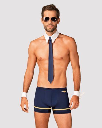Эротический костюм пилота Obsessive Pilotman set L/XL, боксеры, манжеты, воротник с галстуком, очки &mdash;  фото товара 1