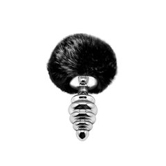 Металлическая анальная пробка Кроличий хвостик Alive Fluffy Twist Plug M Black, диаметр 3,4 см SO6309 фото