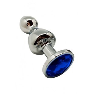 Металева анальна пробка Wooomy Lollypop Double Ball Metal Plug Blue L діаметр 3,5 см, довжина 10,5см - SO7419