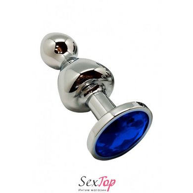 Металлическая анальна пробка Wooomy Lollypop Double Ball Metal Plug Blue L диаметр 3,5, длина 10,5см - SO7419