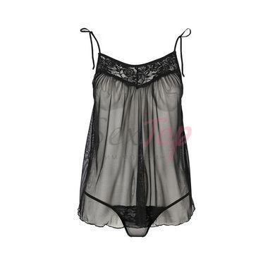 Сорочка прозрачная беби долл Passion MELANIA CHEMISE S/M black (мятая упаковка!!!),  - 4
