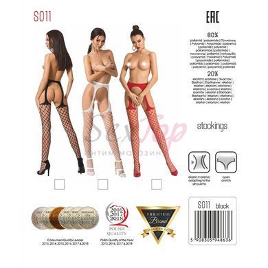 Эротические колготки-бодистокинг Passion S011 red, имитация чулок в крупную сетку и пояса &mdash;  фото товара 5