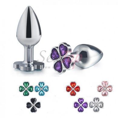 Анальная металлическая пробка с зеленым камнем Metal Clover Butt Plug Jewelry Large &mdash;  фото товара 3
