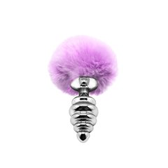 Металлическая анальная пробка Кроличий хвостик Alive Fluffy Twist Plug M Purple, диаметр 3,4 см SO6308 фото