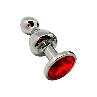 Металлическая анальная пробка Wooomy Lollypop Double Ball Metal Plug Red L диаметр 3,5, длина 10,5 с - SO7420