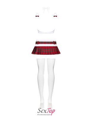 Эротический костюм школьницы с мини-юбкой Obsessive Schooly 5pcs costume S/M, бело-красный, топ, юбк SO7304 фото