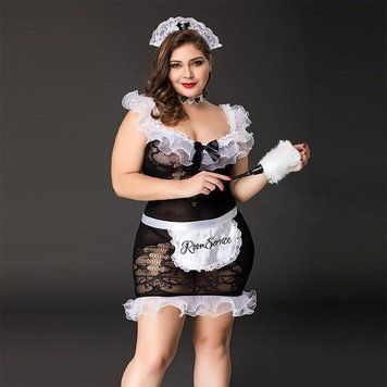 Костюм горничной JSY &laquo;Послушная Эльма&raquo; Plus Size Black, платье, передник, головной убор горничной,  - 1