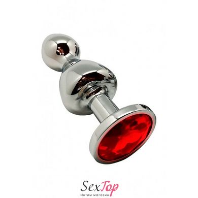 Металева анальна пробка Wooomy Lollypop Double Ball Metal Plug Red L діаметр 3,5 см, довжина 10,5 см - SO7420