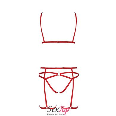 Комплект белья MAGALI SET OpenBra red L/XL - Passion Exclusive: стрэпы: лиф, трусики и пояс PS23801 фото