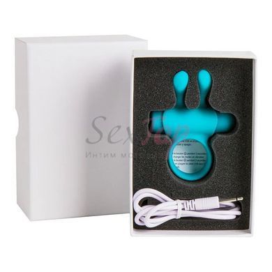 Ерекційне віброкільце S Pleasures Premium Rabbit Ring бірюзове, зі знімною віброкулею та вушками - фото товару 3
