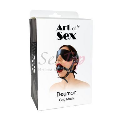 Кляп-маска Art of Sex - Deymon, екошкіра, колір чорний - фото товару 4