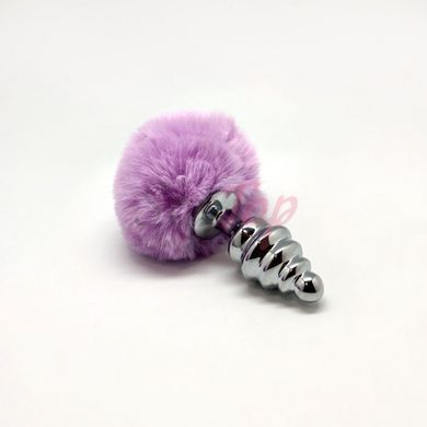 Металева анальна пробка Кролячий хвостик Alive Fluffy Twist Plug M Purple, діаметр 3,4 см - фото товару 2