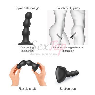 Насадка для страпона Strap-On-Me Dildo Plug Balls Black L - фото товару 3