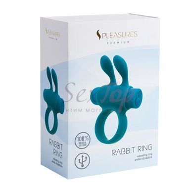 Ерекційне віброкільце S Pleasures Premium Rabbit Ring бірюзове, зі знімною віброкулею та вушками - фото товару 4