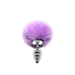 Металева анальна пробка Кролячий хвостик Alive Fluffy Twist Plug S Purple, діаметр 2,9 см SO6306 фото