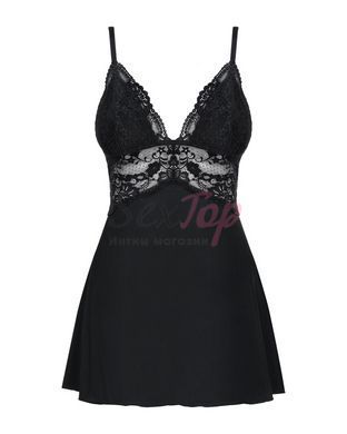 Сатиновий пеньюар з мереживом Obsessive 810-BAB-1 babydoll & thong L/XL, чорний, пеньюар, танга - фото товару 5