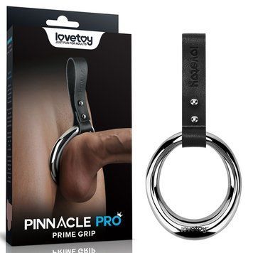 Фіксатор-кільце на пеніс металевий сріблястий із петлею Lovetoy Pinnacle Pro Prime Grip розмір Medium - фото товару 1
