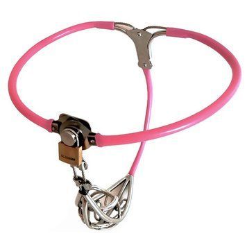 Newest Male Stainles Steel Adjustable Chastity Belt Device PINK ZC205 &mdash;  фото товара 1