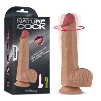 Вращающийся двухслойный фаллоимитатор реалистичный с присоской Lovetoy Dildo Anthony, Телесный - 1