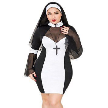 Эротический костюм монашки JSY &laquo;Грешница Лола&raquo; Plus Size Black, платье, крест, апостольник,  - 1