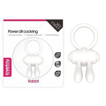 Біле ерекційне кільце з вібрацією Lovetoy Power Clit Cockring Rabbit - фото товару 1