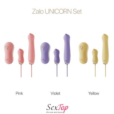 Набір 3в1 Zalo — UNICORN Set Pink, віброяйце, пульсатор, вакуумний стимулятор SO6687 фото