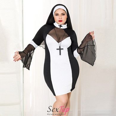 Эротический костюм монашки JSY «Грешница Лола» Plus Size Black, платье, крест, апостольник SO8359 фото
