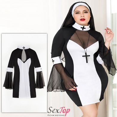Эротический костюм монашки JSY «Грешница Лола» Plus Size Black, платье, крест, апостольник SO8359 фото
