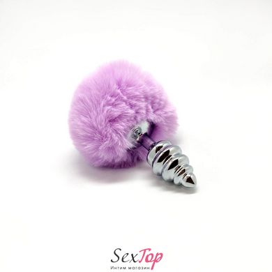 Металлическая анальная пробка Кроличий хвостик Alive Fluffy Twist Plug S Purple, диаметр 2,9 см SO6306 фото