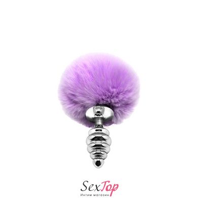 Металева анальна пробка Кролячий хвостик Alive Fluffy Twist Plug S Purple, діаметр 2,9 см SO6306 фото