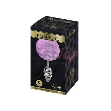 Металева анальна пробка Кролячий хвостик Alive Fluffy Twist Plug S Purple, діаметр 2,9 см - фото товару 2