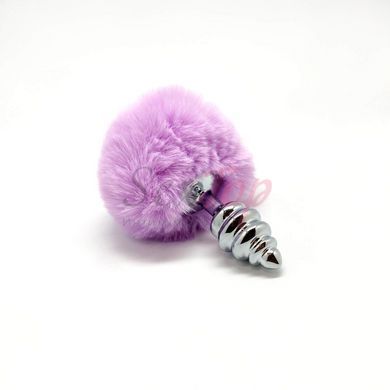 Металева анальна пробка Кролячий хвостик Alive Fluffy Twist Plug S Purple, діаметр 2,9 см - фото товару 3