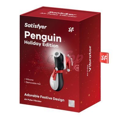 Вакуумный вибратор пингвин Satisfyer Penguin Holiday Edition, в шапочке и шарфе,  - 6