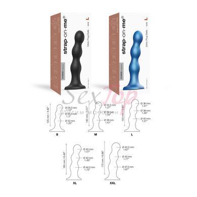 Насадка для страпона Strap-On-Me Dildo Plug Balls Blue Metallic L - фото товару 4