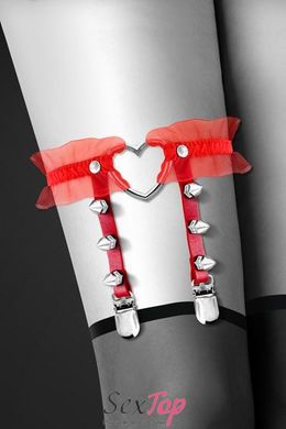 Гартер на ногу Bijoux Pour Toi - WITH HEART AND SPIKES Red, сексуальная подвязка с сердечком SO2224 фото