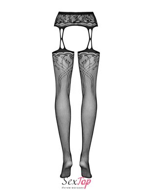 Панчохи-стокінги з рослинним малюнком Obsessive Garter stockings S206 black S/M/L чорні, імітація га SO7265 фото