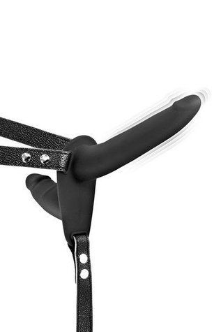 Двойной страпон с вибрацией Fetish Tentation Vibrating Strap-On with Double Dildo Black &mdash;  фото товара 1