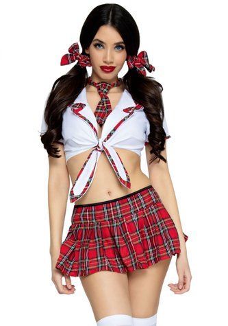 Костюм школярки Leg Avenue Miss Prep School S/M, топ, спідниця, краватка, бантики - фото товару 1