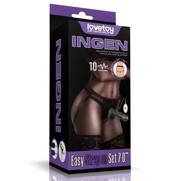 Ременной женский вибрострапон черного цвета с пультом ДУ Lovetoy Vibrating Easy Strapon Set длина 180 мм &mdash;  фото товара 1